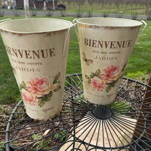 Floral French Garden Metal Buckets (2)